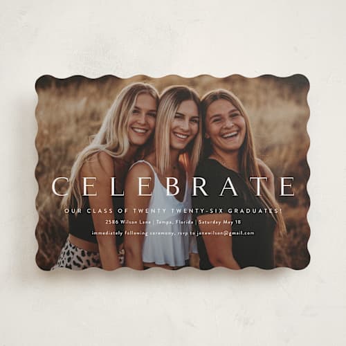 This is a cotton graduation invitations with standard by Kasia Labocki called celebration printing on recycled smooth signature in standard