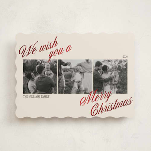 This is a cream foil pressed holiday cards with foil pressed by Robert and Stella called trifold printing on recycled smooth signature in standard