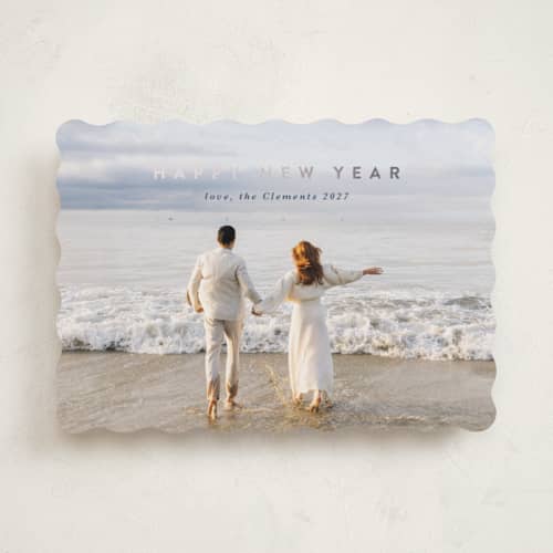 This is a navy foil pressed holiday cards with foil pressed by Lucrecia Caporale called minimal style printing on recycled smooth signature in standard