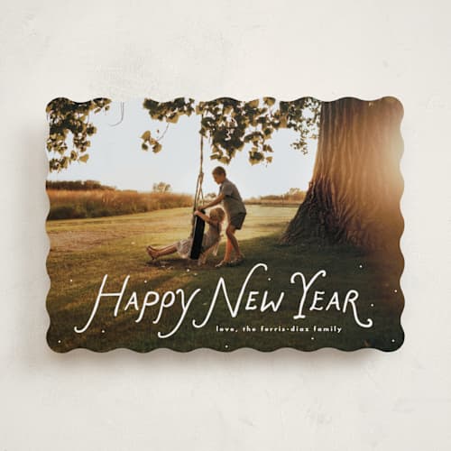 This is a penguin new year photo cards with standard by Lea Delaveris called handwritten happy printing on recycled smooth signature in standard