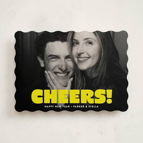 This is a neon yellow new year photo cards with standard by Susan Asbill called boldly printing on recycled smooth signature in standard