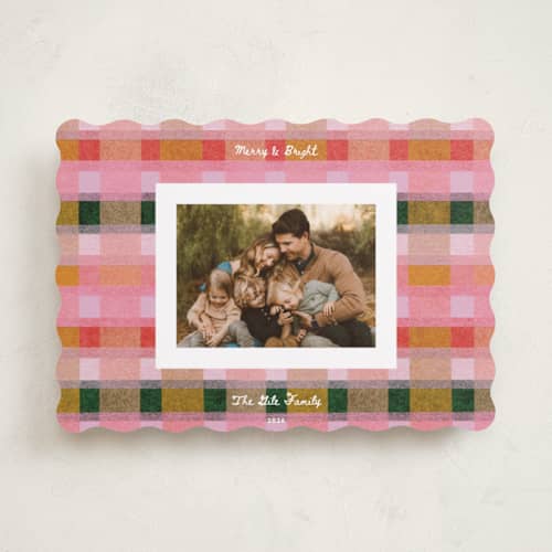 This is a fruitcake holiday photo cards with standard by Carrie Moradi called festive checked plaid printing on recycled smooth signature in standard