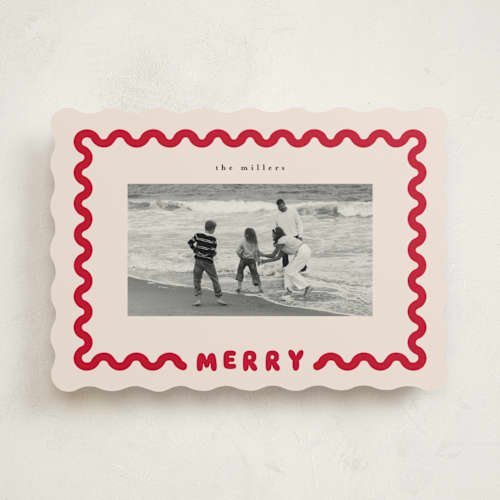 This is a cream holiday photo cards with standard by Iveta Angelova called merry wave printing on recycled smooth signature in standard