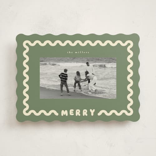 This is a moss holiday photo cards with standard by Iveta Angelova called merry wave printing on recycled smooth signature in standard
