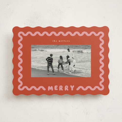 This is a brick holiday photo cards with standard by Iveta Angelova called merry wave printing on recycled smooth signature in standard