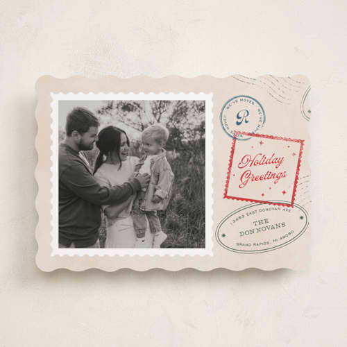 This is a cream holiday photo cards with standard by Pixel and Hank called christmas stamped printing on recycled smooth signature in standard