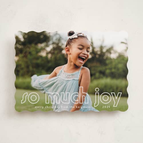 This is a snow holiday photo cards with standard by Annie Holmquist called much joy printing on recycled smooth signature in standard