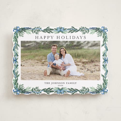 This is a frosty blue holiday photo cards with standard by Angel Walker called traditional christmas printing on recycled smooth signature in standard