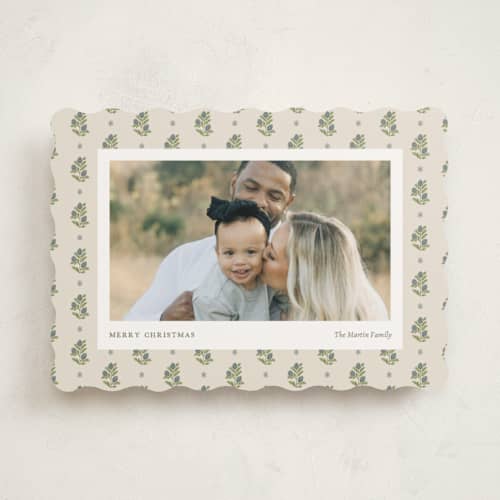 This is a evergreen berry holiday photo cards with standard by Chelsea Petaja called block print holiday printing on recycled smooth signature in standard