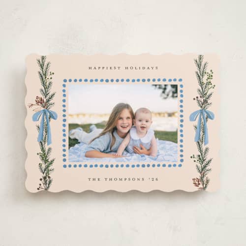 This is a halo holiday photo cards with standard by Teju Reval called festive sprigs printing on recycled smooth signature in standard