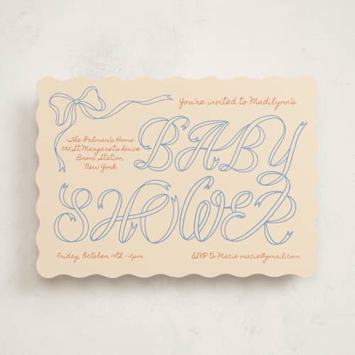 This is a citrus sky baby shower invitations with standard by Zove Ahhh called ribbon of joy printing on signature in standard