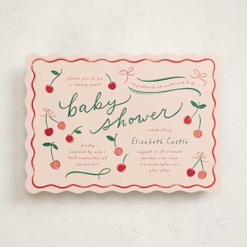 This is a cherry pie baby shower invitations with standard by Erin German called cherry sweet printing on signature in standard