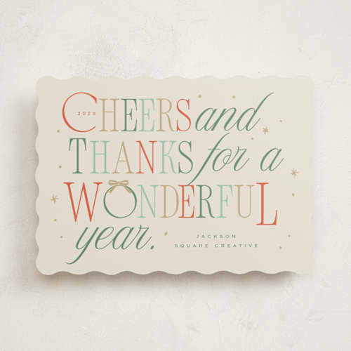 This is a taffy business holiday cards with standard by Hannah Williams called colorful cheers printing on signature in standard