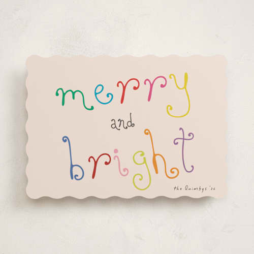 This is a blush non photo holiday cards with standard by Morgan Kendall called playful letters printing on signature in standard