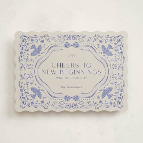 This is a winter sky non photo holiday cards with standard by Lucrecia Caporale called painterly ceramic border printing on signature in standard