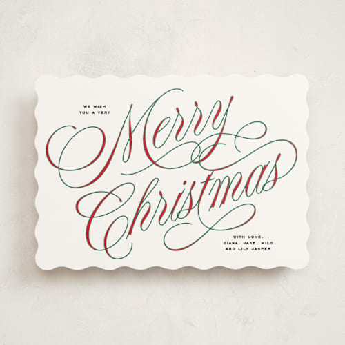 This is a stocking non photo holiday cards with standard by Owl and Toad called festive outlines printing on signature in standard