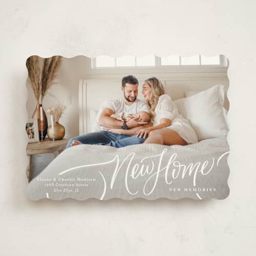 This is a cozy moving announcements with standard by Erin German called a new home for the holidays printing on signature in standard
