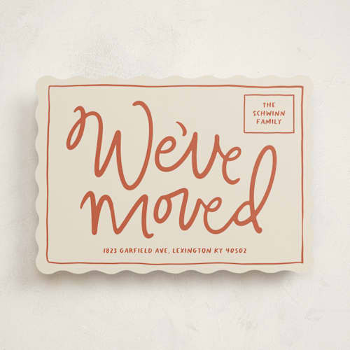 This is a tomato moving announcements with standard by Inkblot Design called sealed and delivered printing on signature in standard