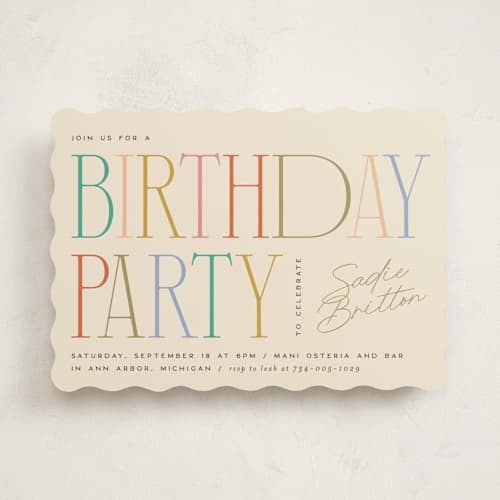This is a candy party invitations with standard by Ellen Schlegelmilch called birthday serifs printing on signature in standard