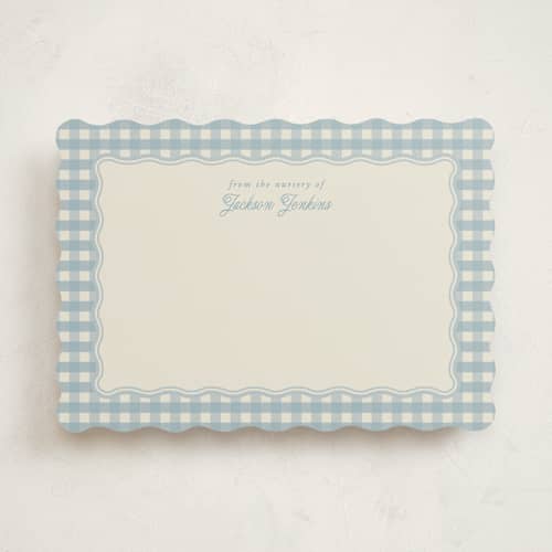 This is a pond personalized stationery thank you cards with standard by Brianne Larsen called scalloped gingham printing on signature in 5x7