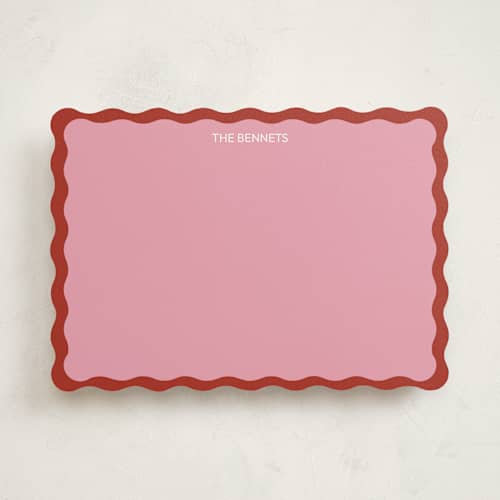 This is a raspberry personalized stationery thank you cards with standard by Helena Vitto called color wave printing on signature in 5x7