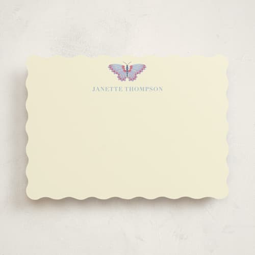 This is a periwinkle personalized stationery thank you cards with standard by IGGI called butterfly notecard printing on signature in 5x7