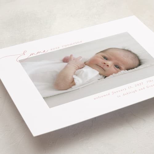 This is a rose grand birth announcements with standard by Jenna Holcomb called sweetest printing on recycled smooth signature in grand