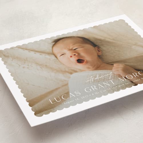 This is a icing grand birth announcements with standard by Yaling Hou Suzuki called first glimpse printing on recycled smooth signature in grand
