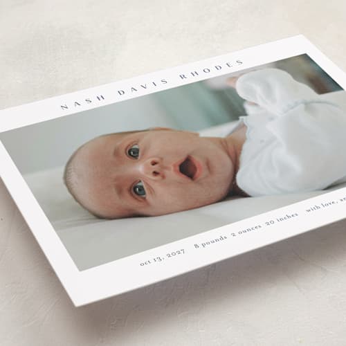 This is a cobalt grand birth announcements with standard by Stacey Meacham called simple name printing on recycled smooth signature in grand