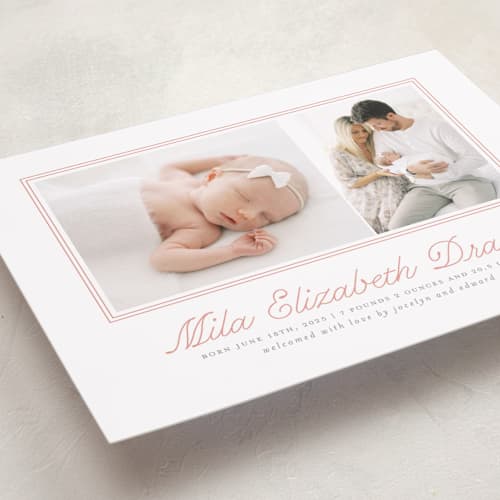 This is a melon grand birth announcements with standard by Laura Hankins called byline printing on recycled smooth signature in grand