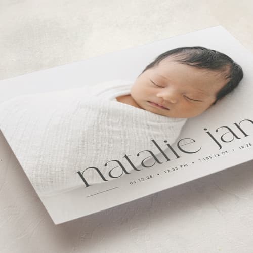 This is a onyx grand birth announcements with standard by Erin Deegan called announcing baby printing on recycled smooth signature in grand