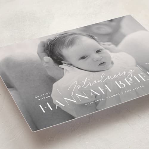 This is a snow grand birth announcements with standard by Michelle Taylor called typographic mix printing on recycled smooth signature in grand