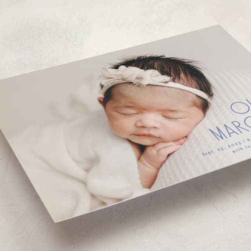 This is a denim grand birth announcements with standard by Lisa Assenmacher called sweetly modern printing on recycled smooth signature in grand