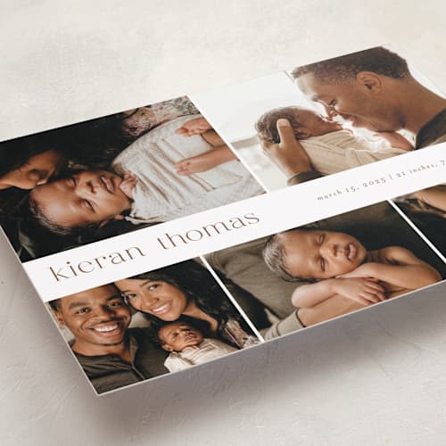 This is a cocoa grand birth announcements with standard by chocomocacino called concha printing on recycled smooth signature in grand