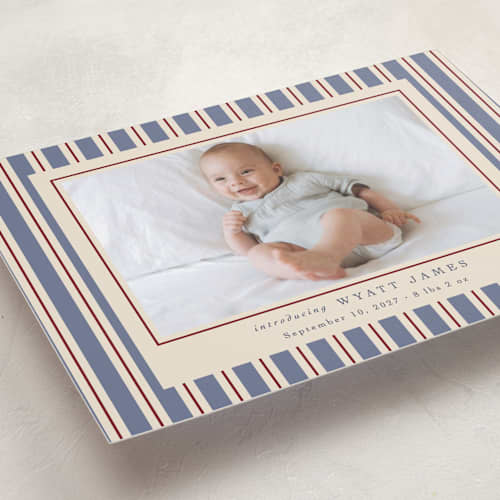 This is a lake grand birth announcements with standard by Robert and Stella called colorful stripes printing on recycled smooth signature in grand