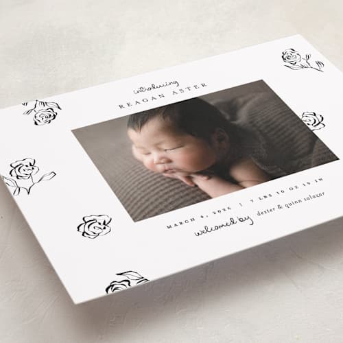 This is a lily of the valley grand birth announcements with standard by Pixel and Hank called the flora printing on recycled smooth signature in grand