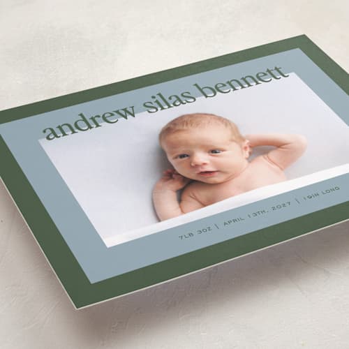 This is a fern grand birth announcements with standard by Kelly Watkins called classic color printing on recycled smooth signature in grand