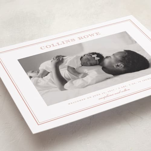 This is a ballet slipper grand birth announcements with standard by Stacey Meacham called engraved printing on recycled smooth signature in grand