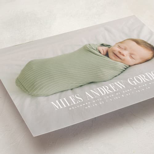 This is a cloud grand birth announcements with standard by Owl and Toad called simply stated printing on recycled smooth signature in grand