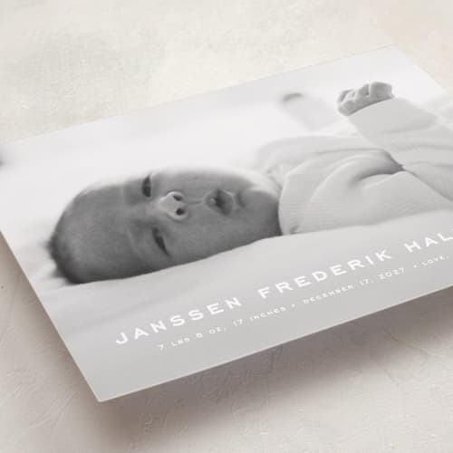 This is a pearl grand birth announcements with standard by chocomocacino called pastizzi printing on recycled smooth signature in grand