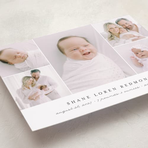 This is a slate grand birth announcements with standard by Brianne Larsen called classically modern printing on recycled smooth signature in grand