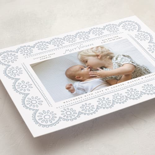 This is a cloud grand birth announcements with standard by Laura Hankins called handdrawn eyelet printing on recycled smooth signature in grand