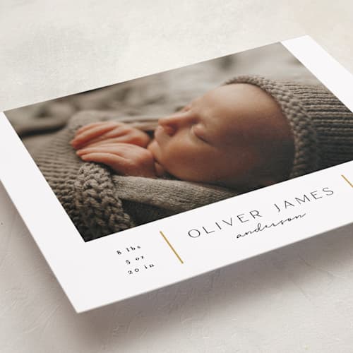 This is a cotton grand birth announcements with standard by Iveta Angelova called new day printing on recycled smooth signature in grand