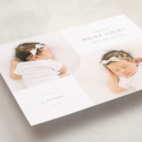 This is a stone grand birth announcements with standard by Carolyn MacLaren called curved duo printing on recycled smooth signature in grand