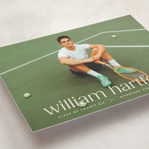 This is a silk graduation announcements with standard by Ellen Schlegelmilch called hartford printing on recycled smooth signature in grand