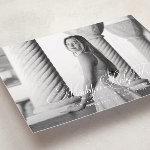 This is a salt graduation announcements with standard by Lea Delaveris called with a flourish printing on recycled smooth signature in grand