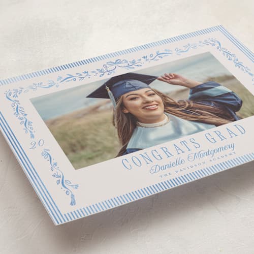 This is a sky graduation announcements with standard by Petra Kern called hats down printing on recycled smooth signature in grand