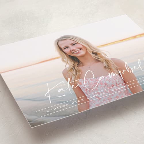 This is a linen graduation announcements with standard by Erica Krystek called signature grad printing on recycled smooth signature in grand
