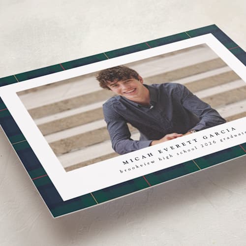 This is a academy graduation announcements with standard by Lea Delaveris called preppy plaid printing on recycled smooth signature in grand