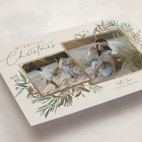 This is a ash foil stamped holiday cards with foil pressed by Everett Paper Goods called pine duo printing on recycled smooth signature in grand